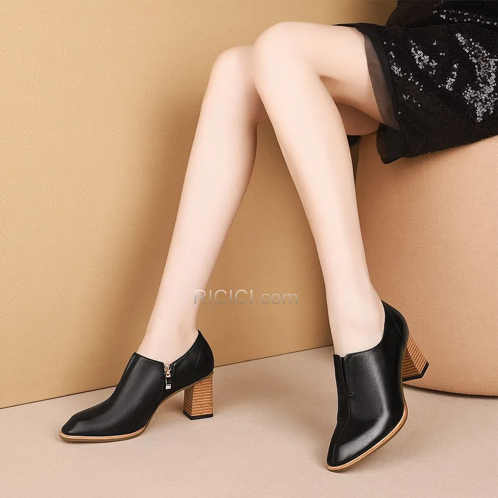 6 cm Talon Mid Noir Bouton Métallique Chaussures Travail Chaussures Oxford Classique Talons Bois Talons Carrés