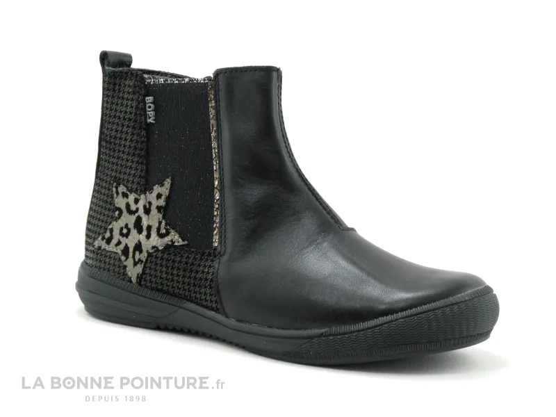 Achat chaussures Bopy Enfant Botte et Bottillon, vente Bopy SAMALO Noir - Etoile leopard - Bottine mode fille