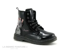 Achat chaussures Chipie Enfant Botte et Bottillon, vente Chipie 546 04 002 Noir verni - Couronne rose - Boots fille