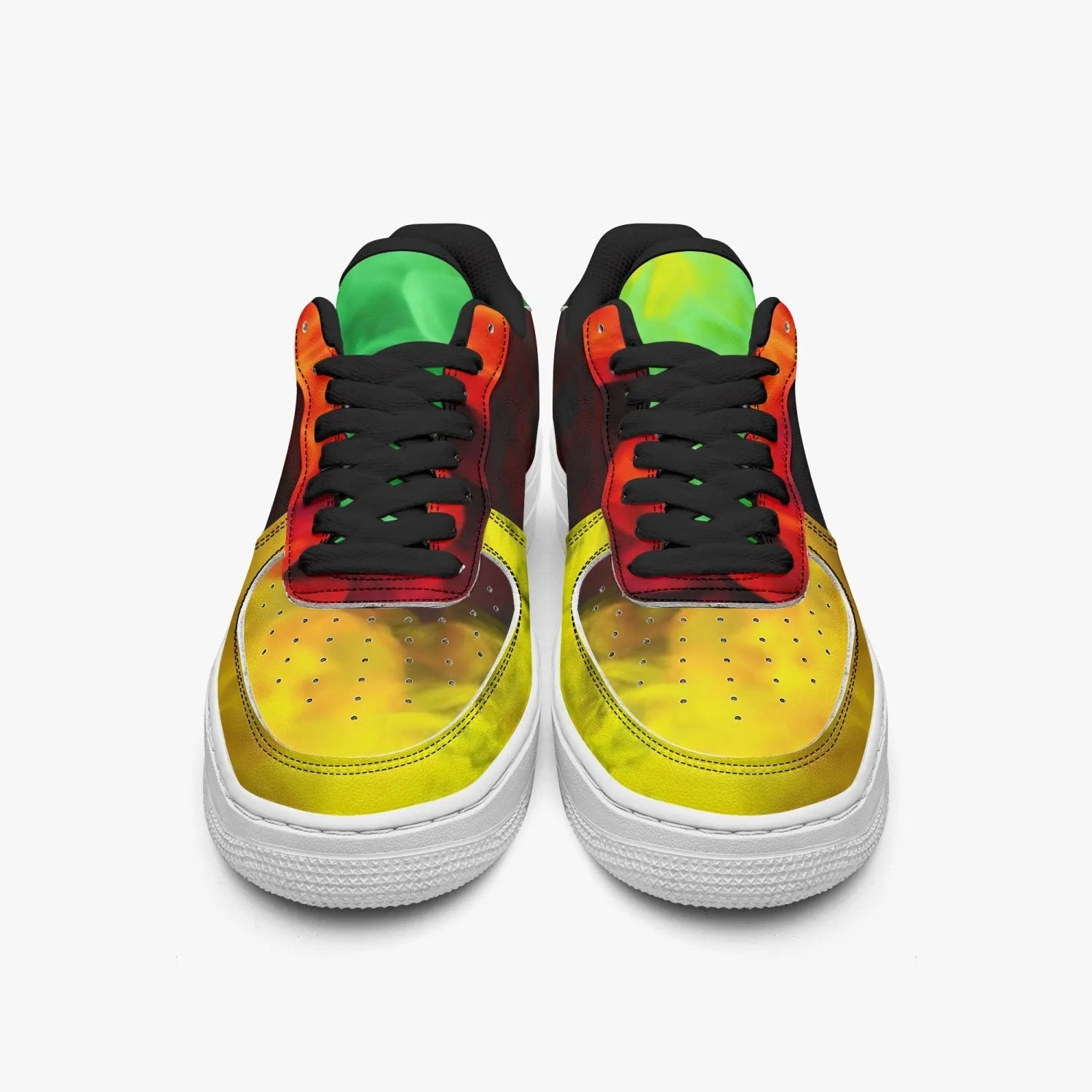 Basket basse de sport en cuir Fumée verte, jaune et rouge(977)