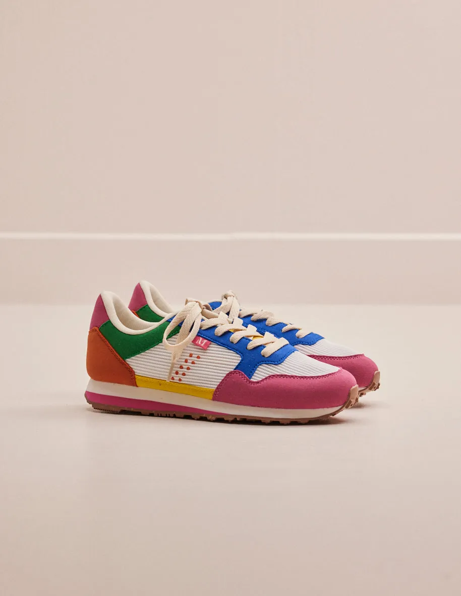 Baskets basses Gabrielle - Suède vegan et mesh fuchsia ecru bleu