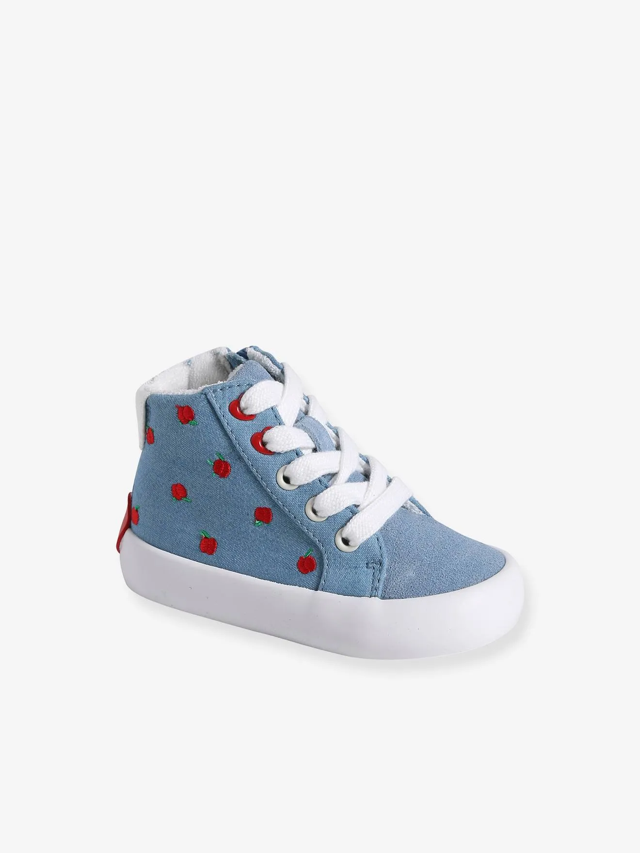 Baskets montantes bébé lacées et zippées bleu imprimé - Vertbaudet