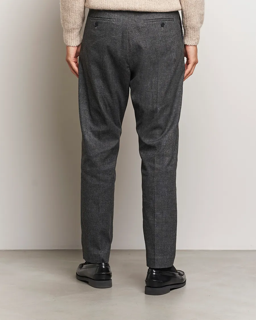 Bill Pleated Brushed Cotton Trousers Black Melange