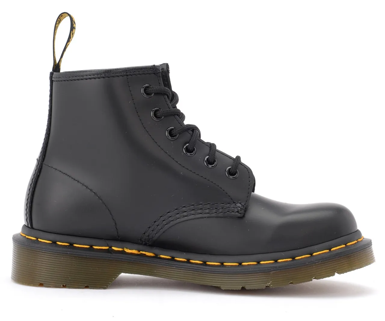 Botte combat Dr. Martens 101 en cuir noir avec surpiqûres jaunes