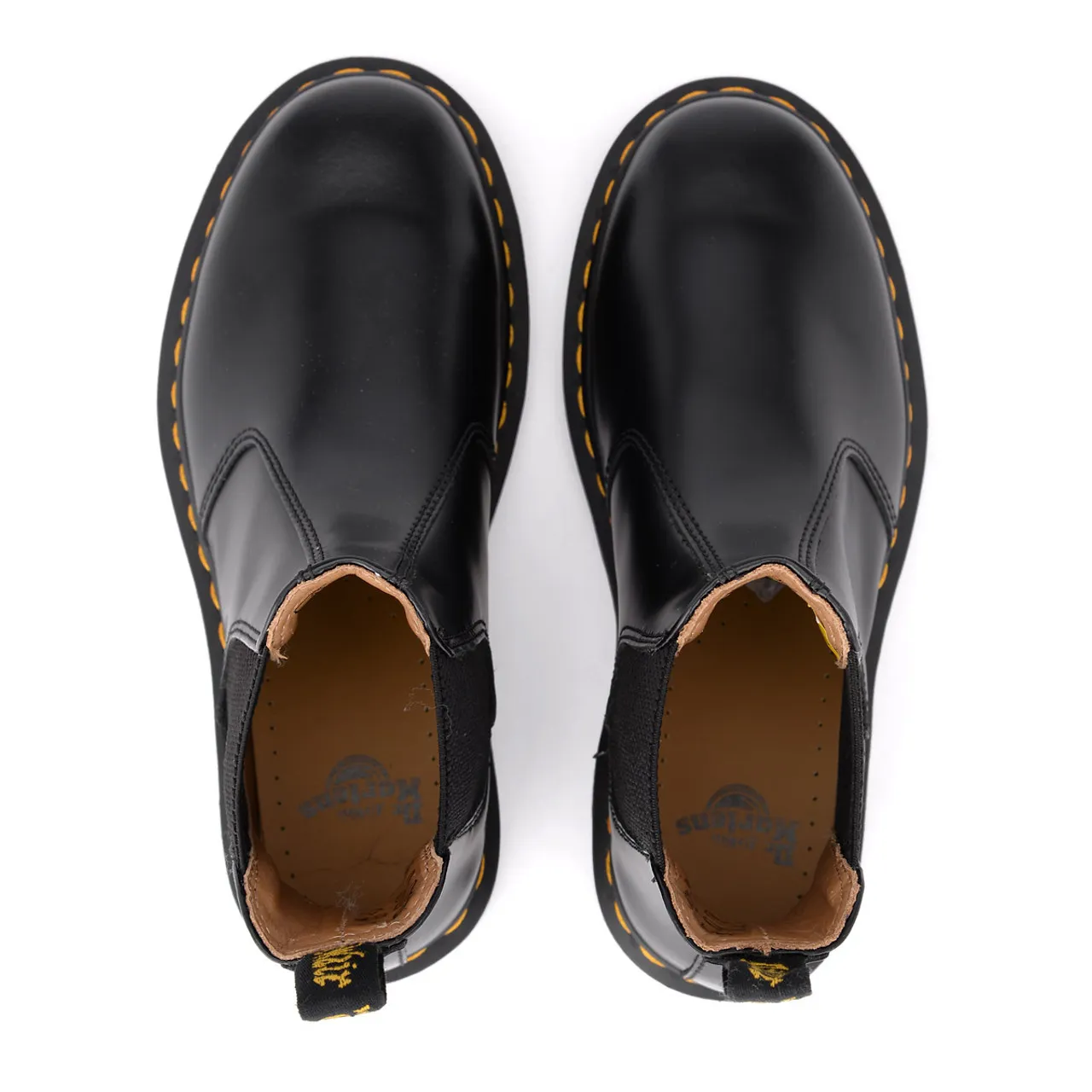 Botte combat Dr. Martens 2976 cuir noir avec surpiqûres jaunes