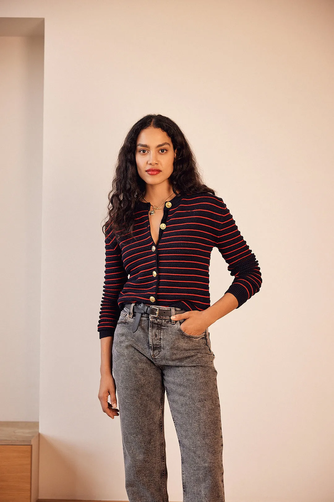 Cardigan Vera rayures marine et rouge