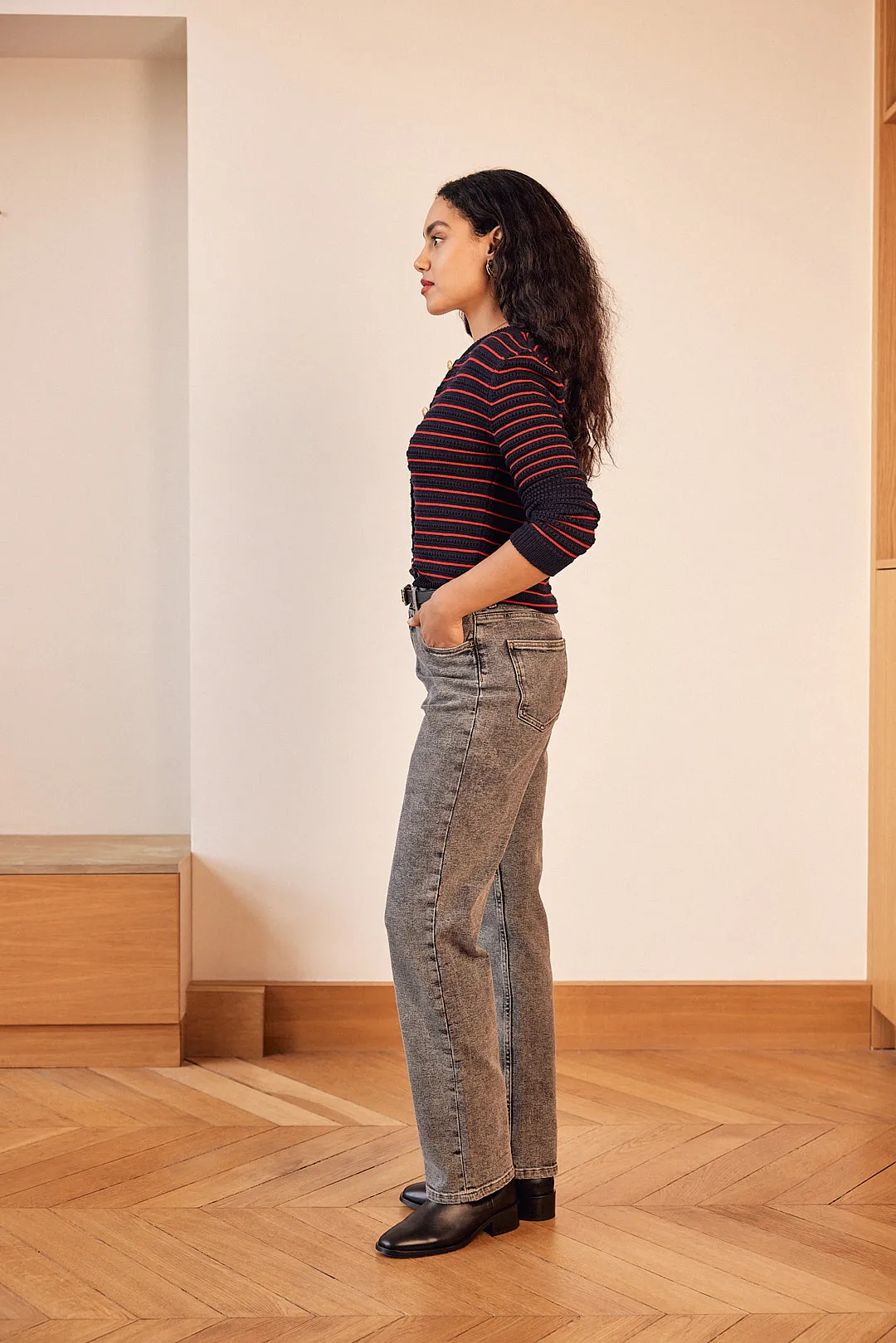 Cardigan Vera rayures marine et rouge