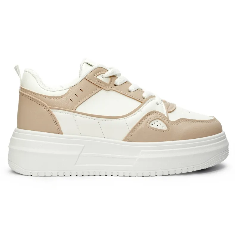 Chaussures de sport plateforme femme blanches et roses