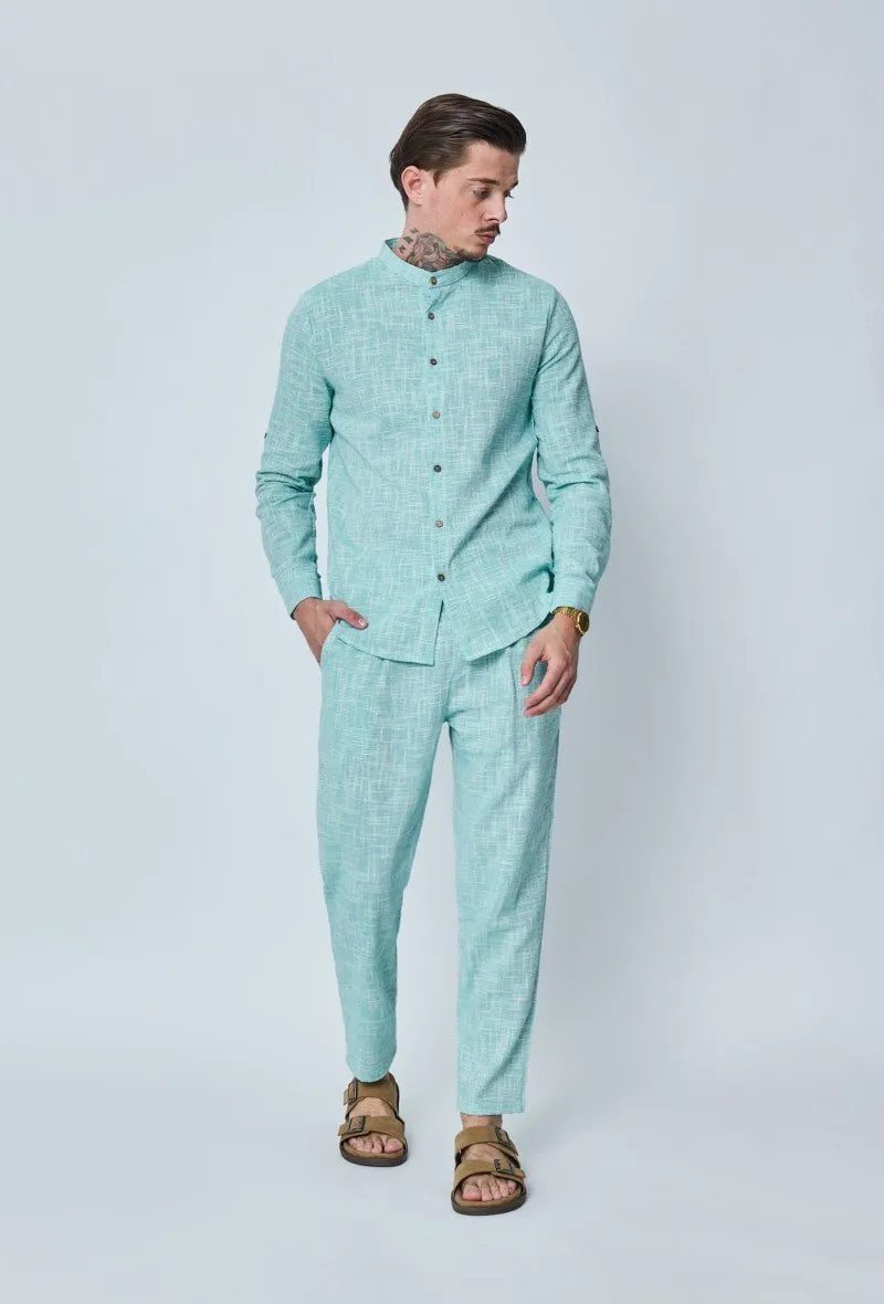Chemise à col mao effet lin