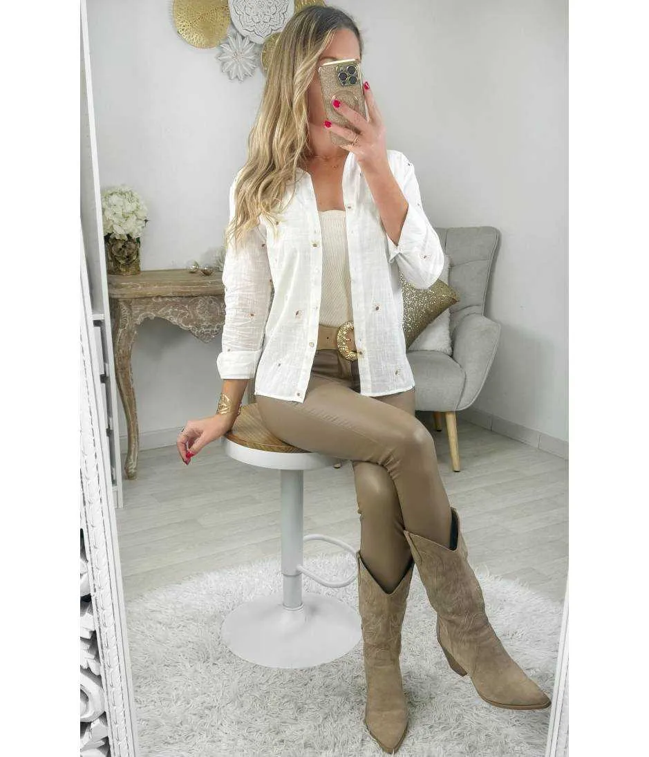 chemisier blanc effet lin & motifs