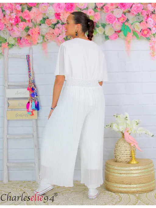 Combinaison CLOTHILDE plissée été blanche