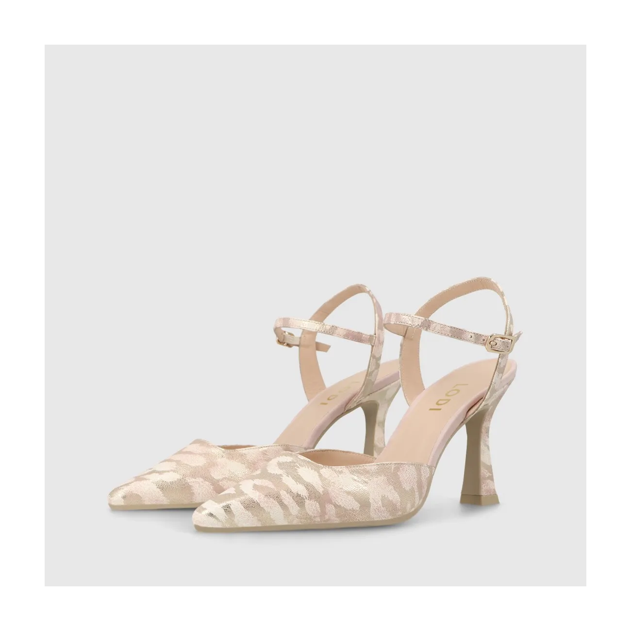 Escarpin slingback pour femme en cuir métallisé animal print dans les tons dorés et roses I LODI Chaussures pour femme online.