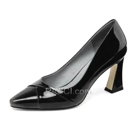 Escarpins Femmes 8 cm Talons Hauts Noir Chaussures Travail Talons Carrés Vernis