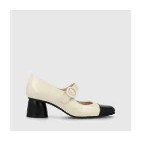 Escarpins style babies femme en cuir blanc cassé et noir | LODI Chaussures femme en ligne.
