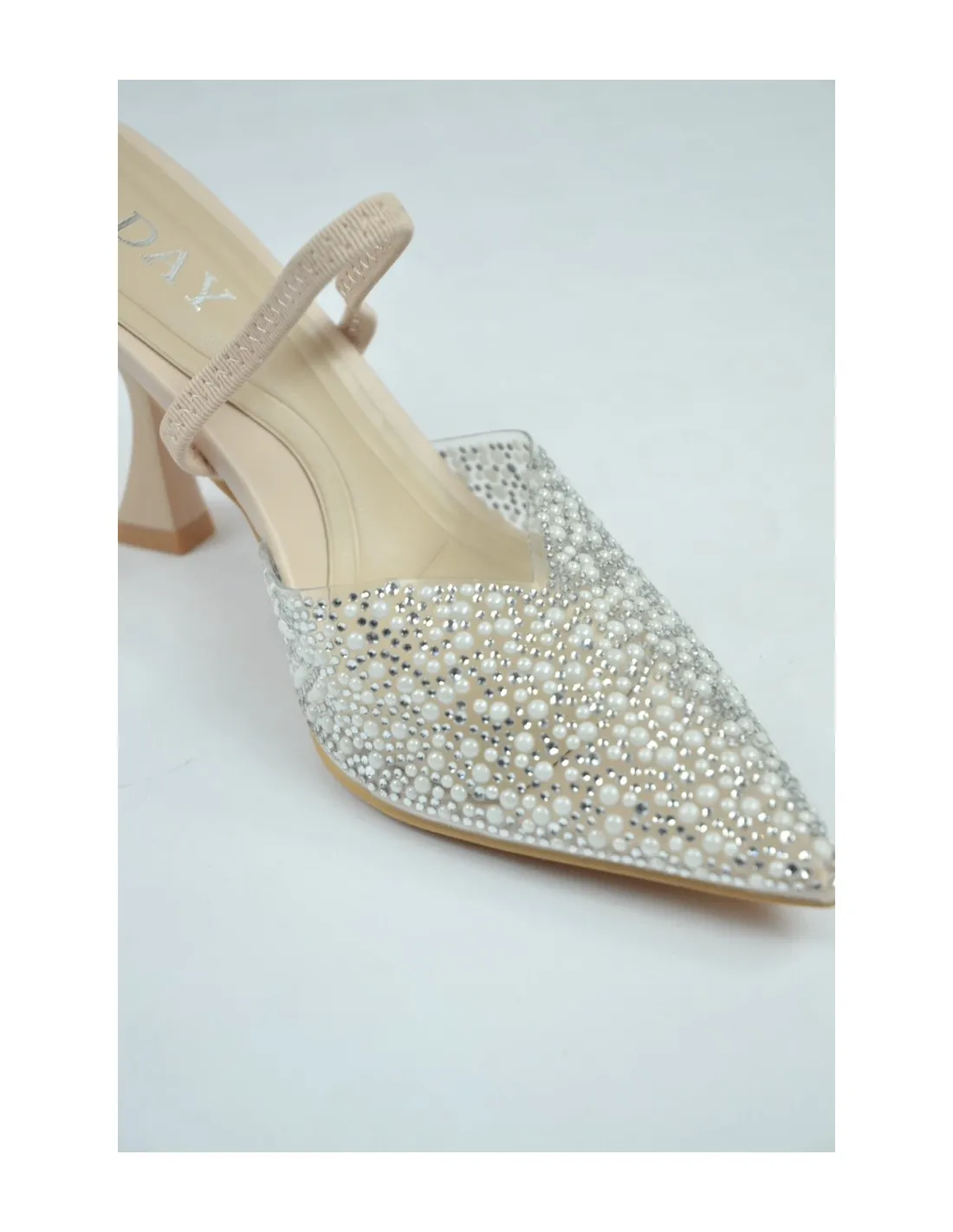 Escarpins à talons blanc à perles - femme