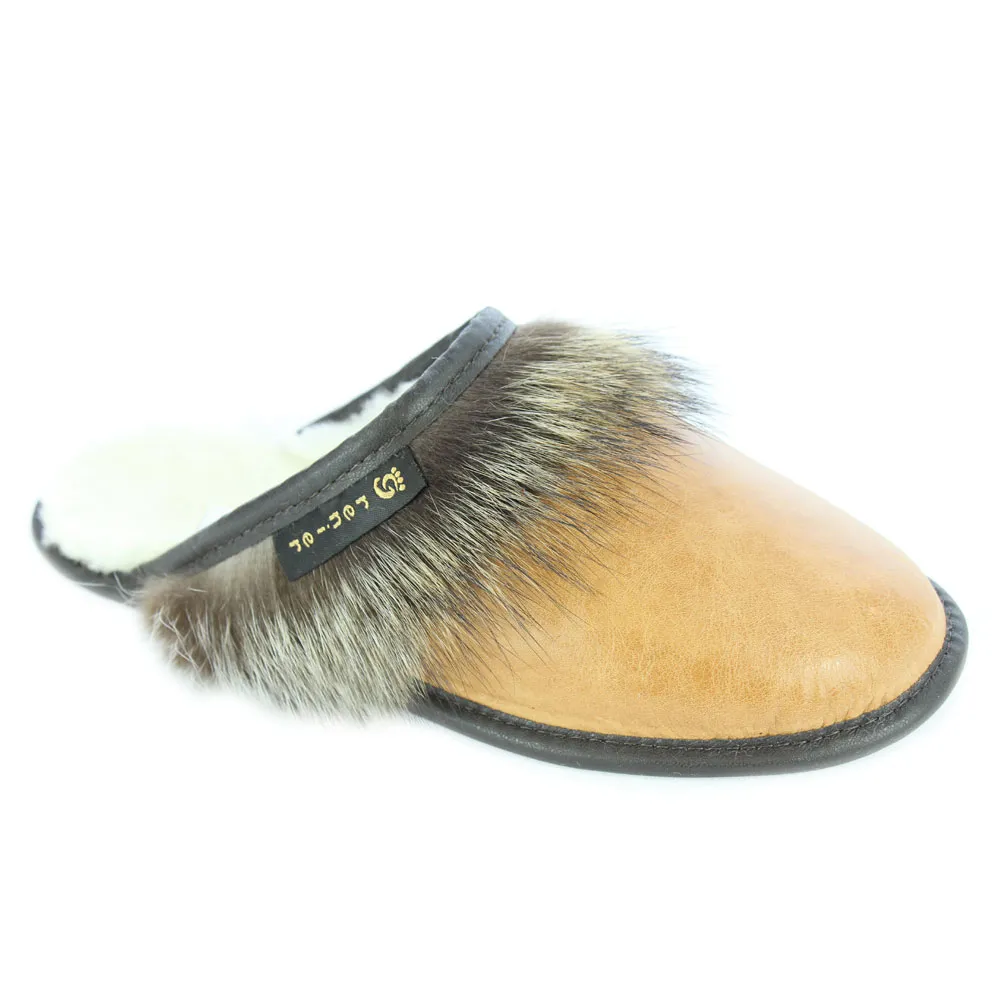 Fourrures Grenier | Mule pour hommes en Chat sauvage naturel et cuir
