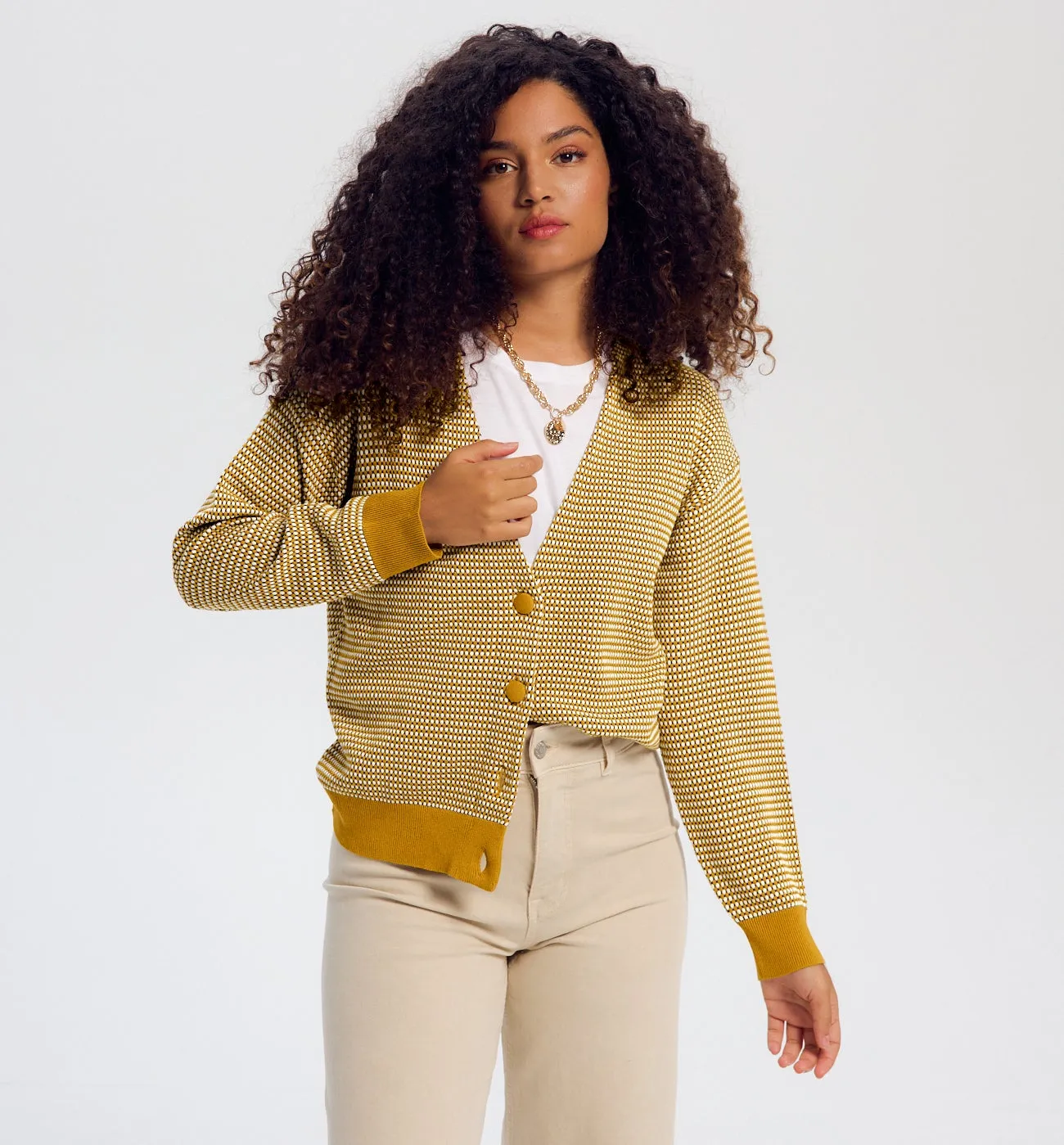 Gilet effet jacquard Femme - Imprimé ocre