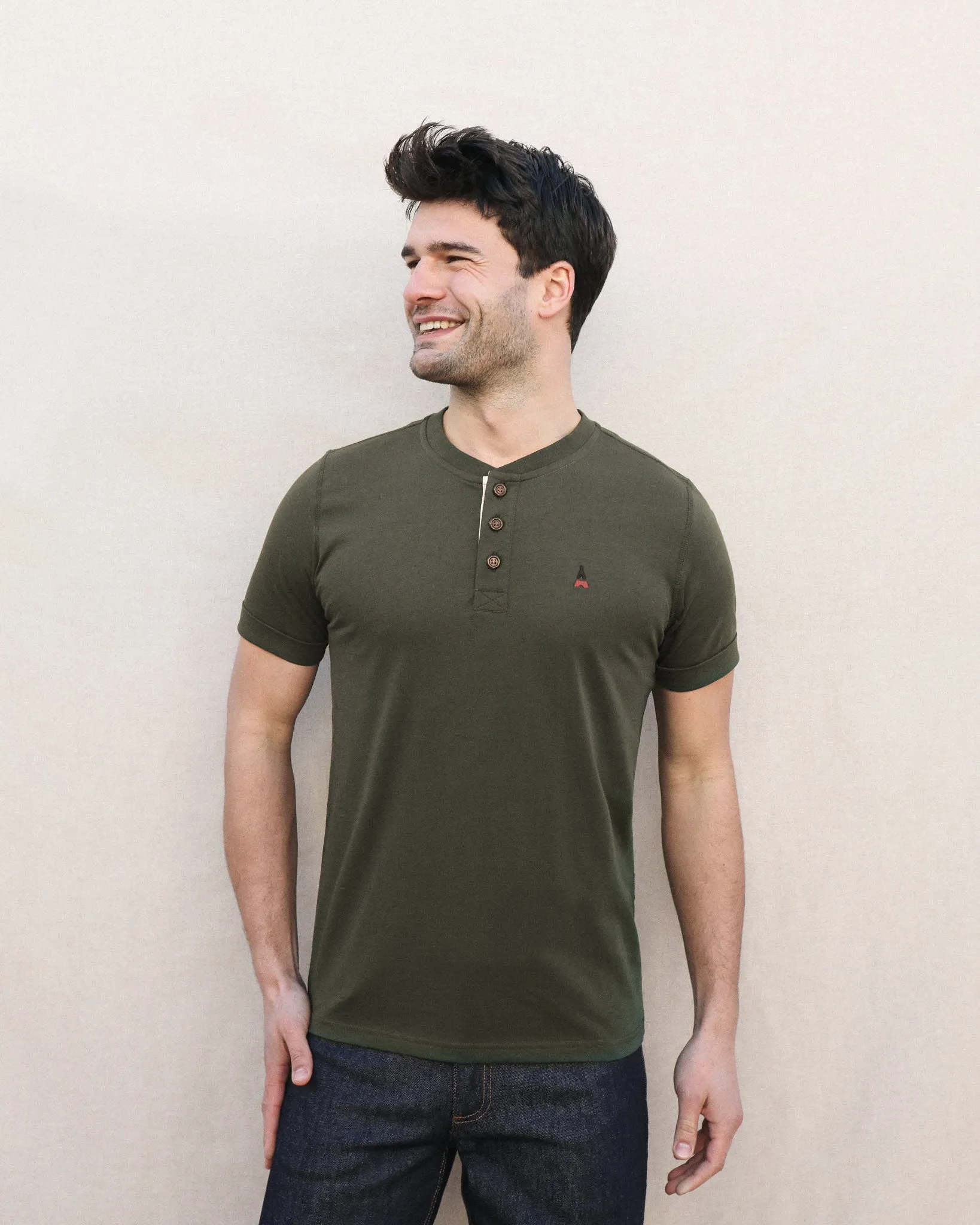HENLEY MAN ORGANIC COTTON | CLOVIS | KHAKI GREEN
