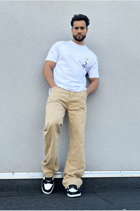 Jeans baggy poche cargo beige