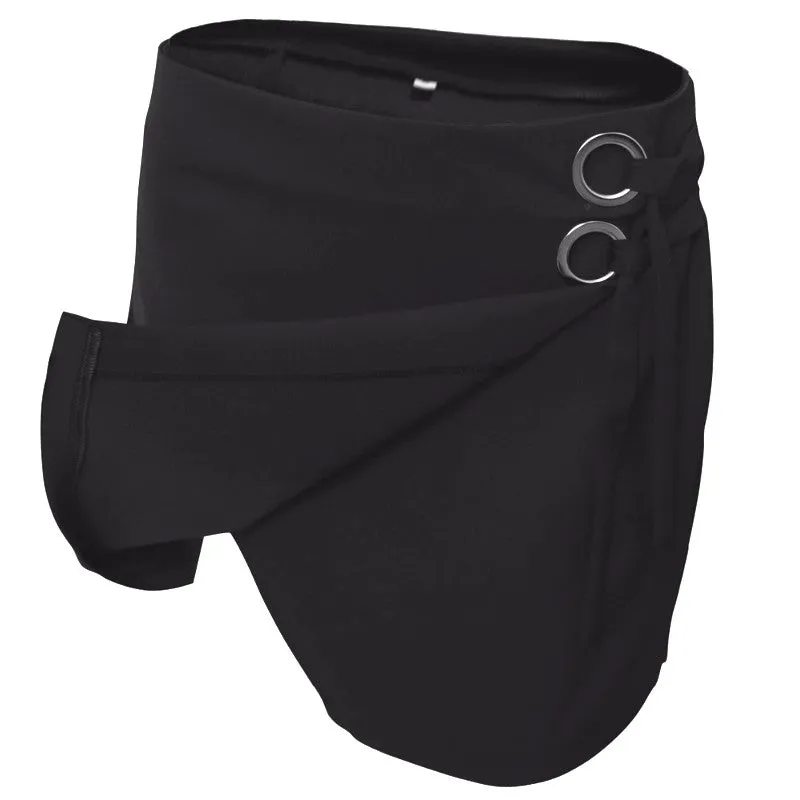 Jupe courte croisée Porte-feuille attache anneaux métalliques
