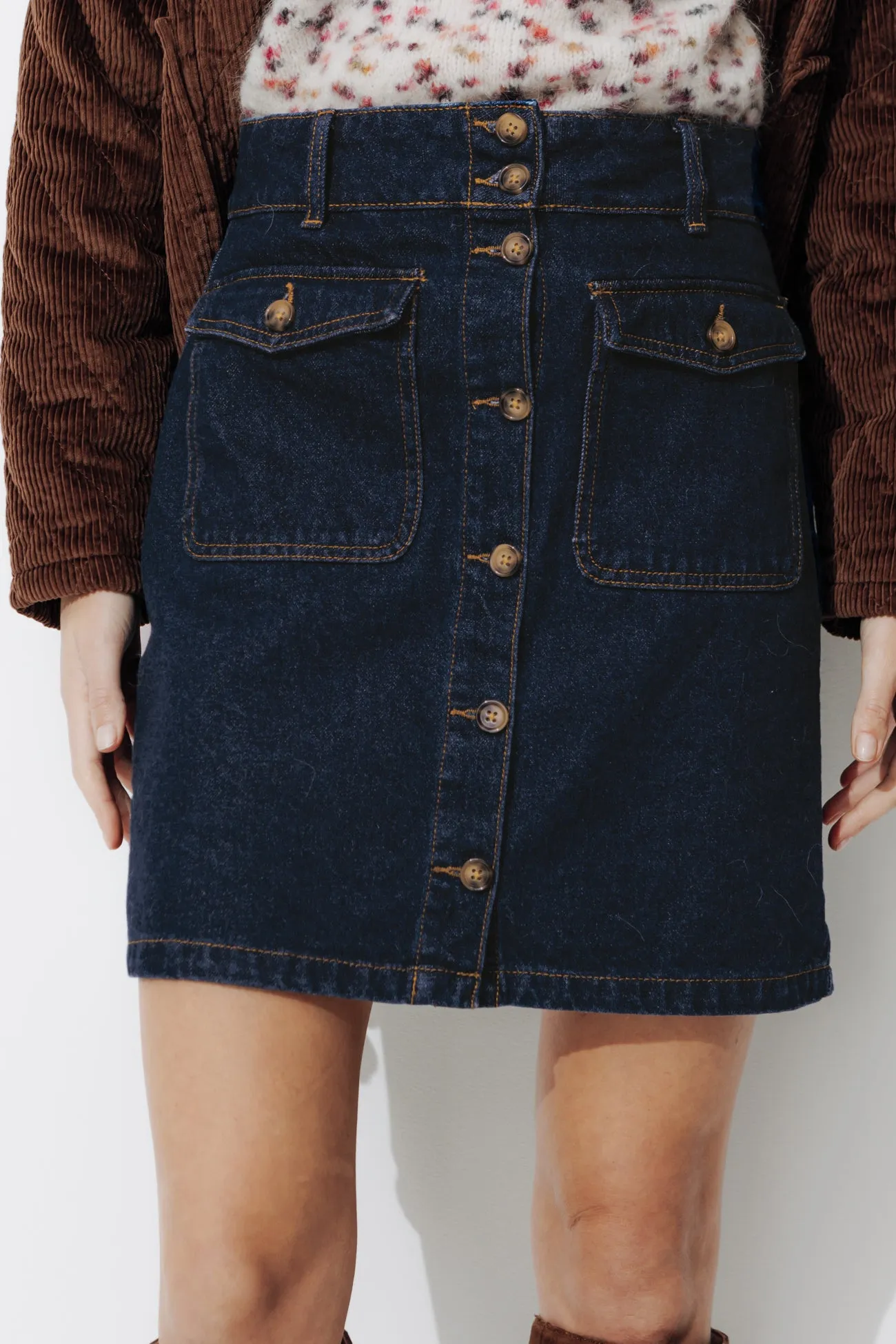 Jupe en jean boutonnée Femme - Jean rinse
