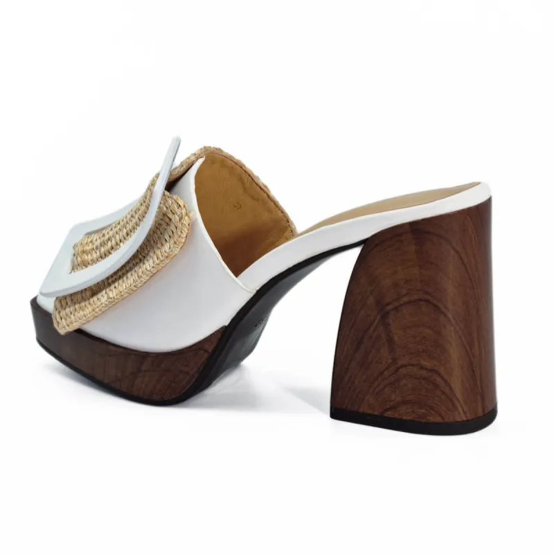 Mule femme en cuir et raphia beige - Noa Harmon - Scarpe