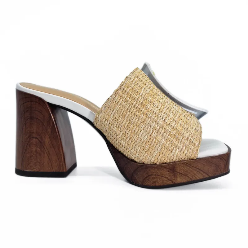Mule femme en cuir et raphia beige - Noa Harmon - Scarpe