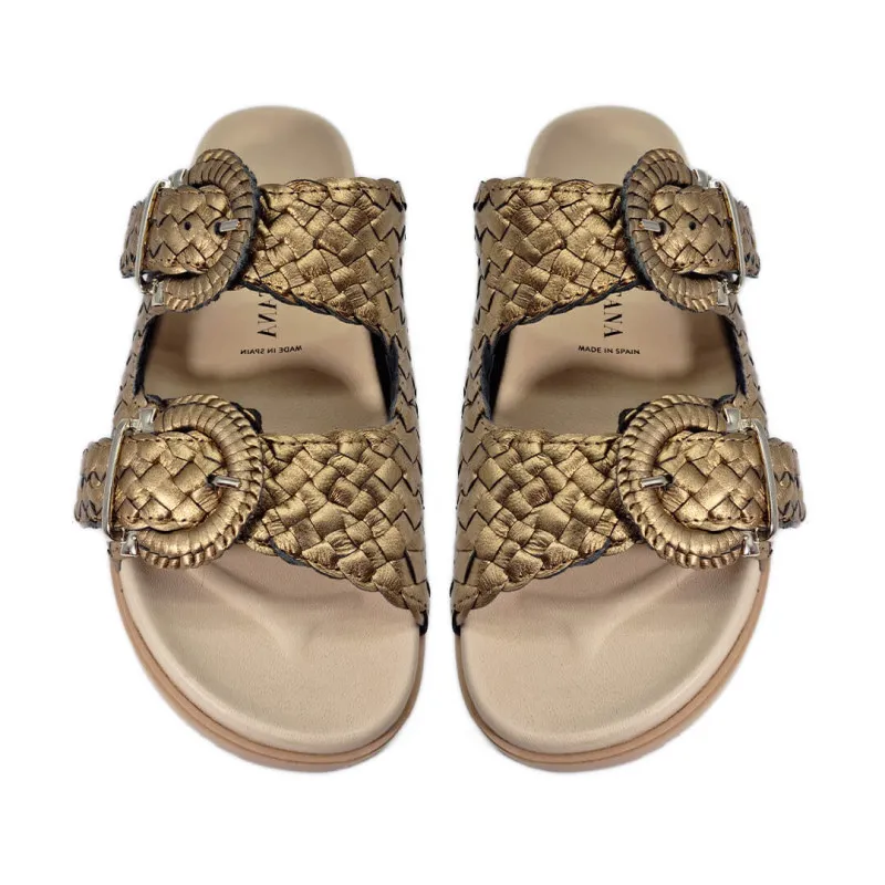 Mule femme en cuir tressé bronze - Pons Quintana - Scarpe