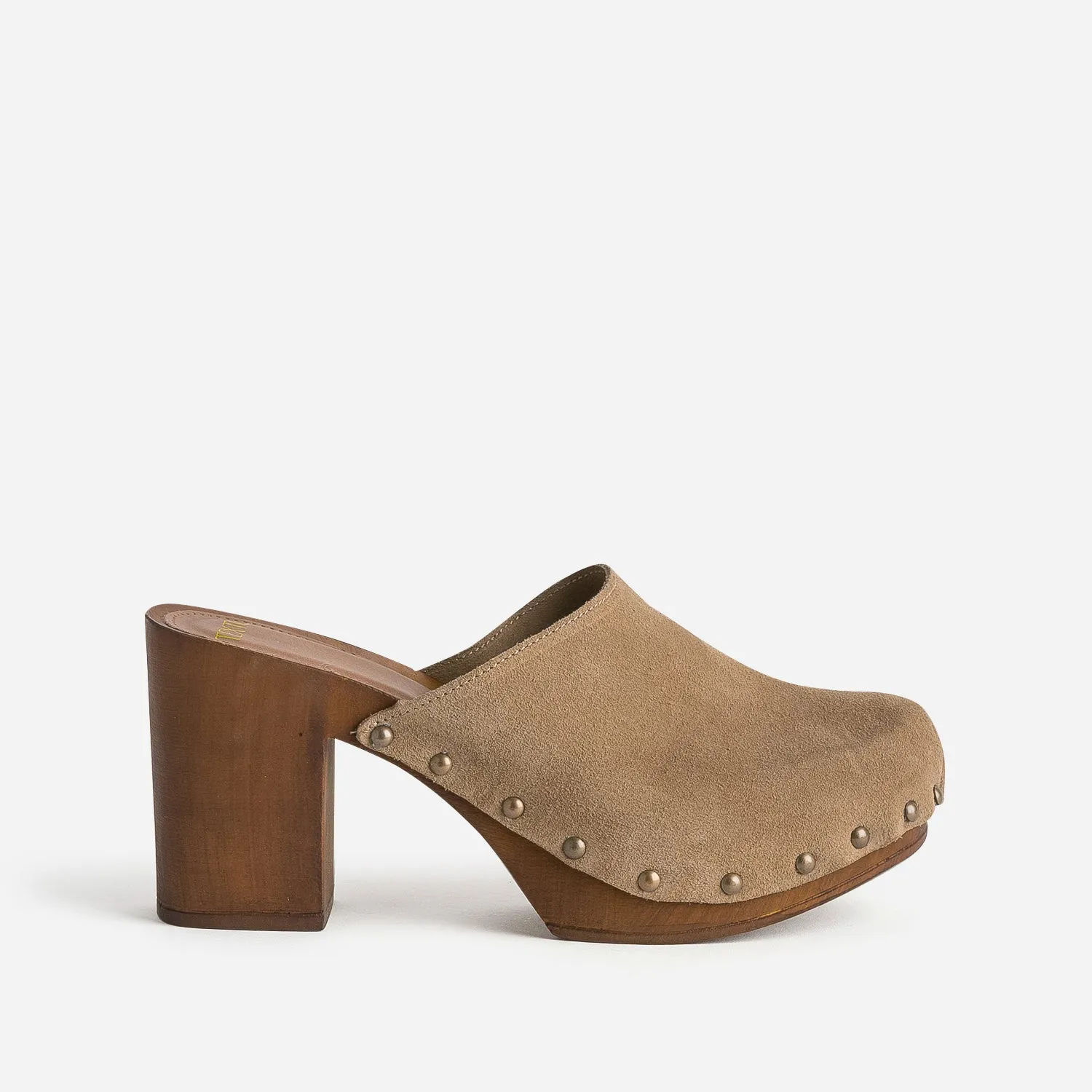 Mule-sabot TEXTO beige cuir velours  - Mules / Tongs Femme | ERAM