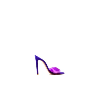 Mule Suzy : Plexi & Daim Violet à talon aiguille