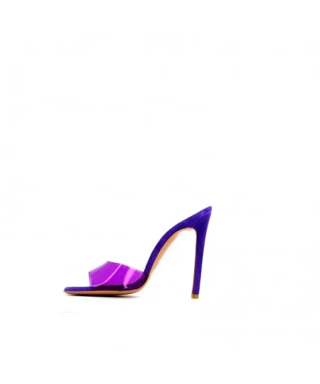Mule Suzy : Plexi & Daim Violet à talon aiguille