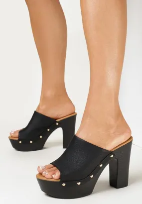 Mules Plateformes à talons épais, Noir