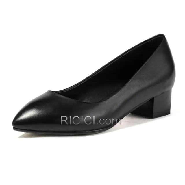 Noir 2018 Pointu Talons Carrés 3 cm Petit Talon Chaussures Travail Semelle Rouge Escarpins