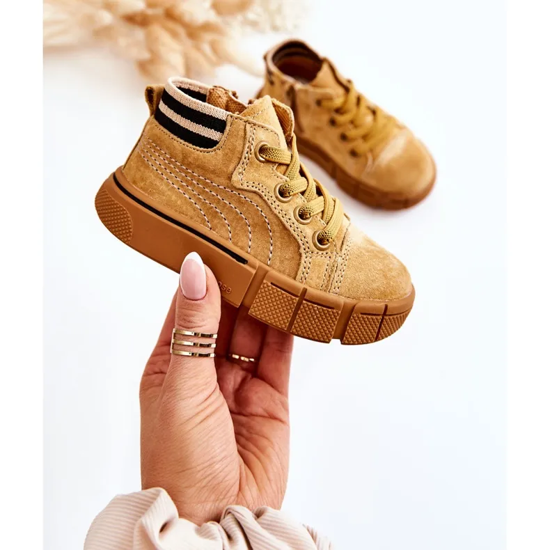 PA1 Baskets Montantes Enfant Zippées Boone Camel brun