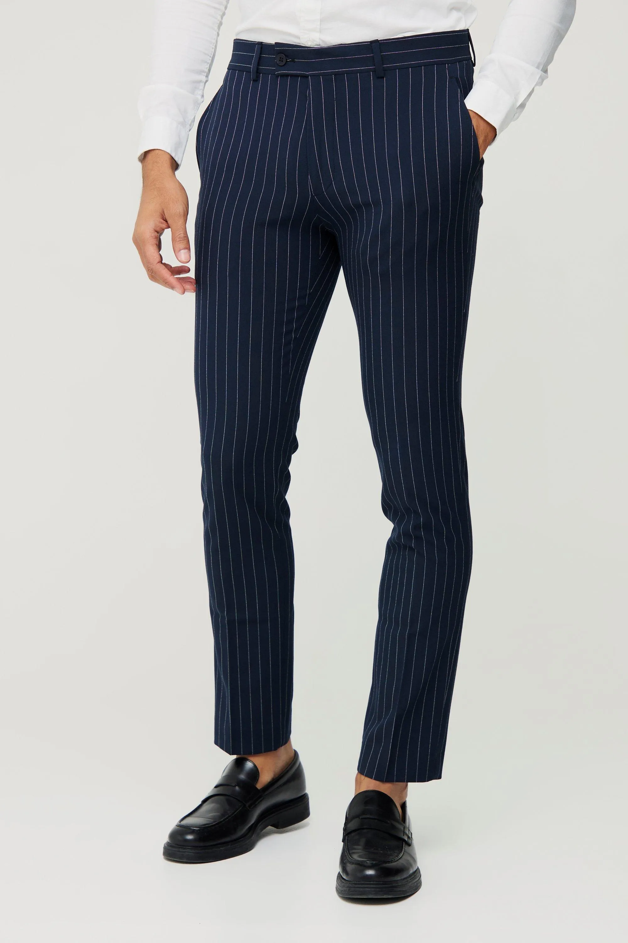 Pantalon de costume skinny à rayures fines