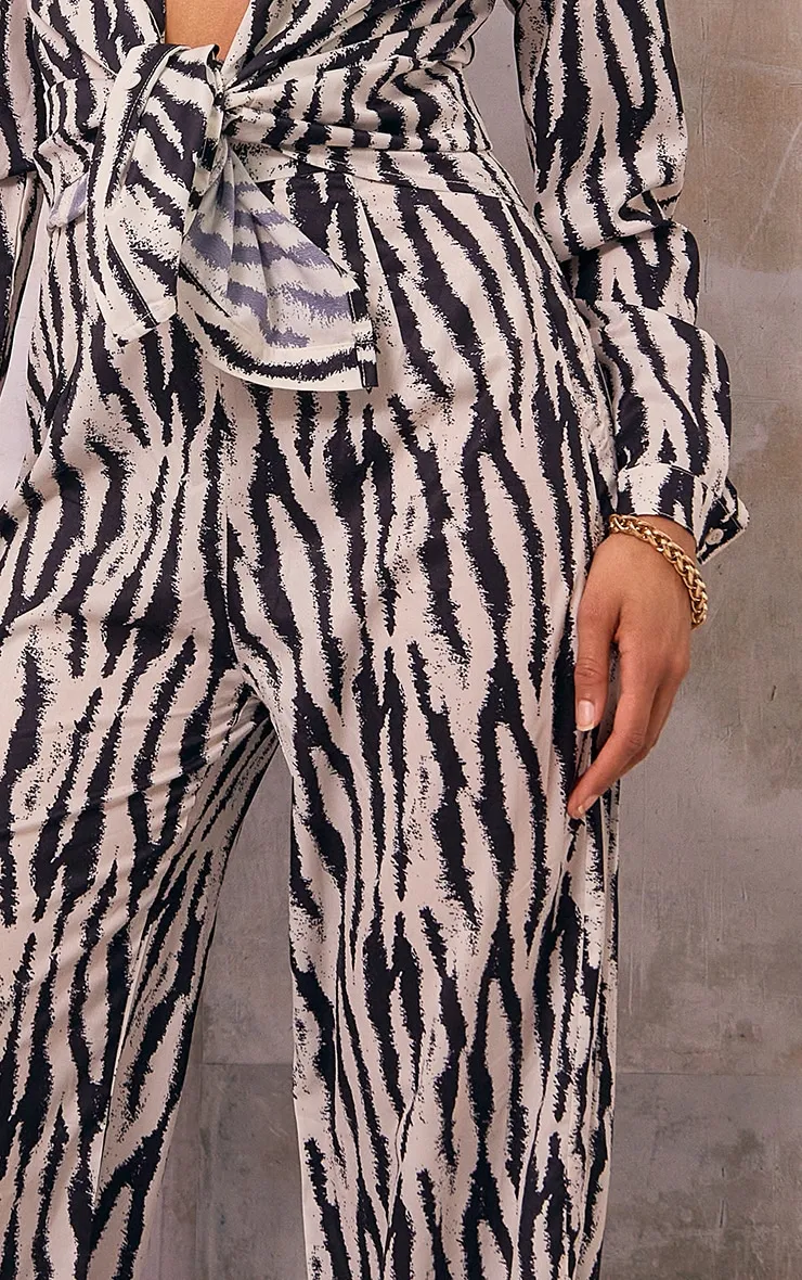 Pantalon large noir imprimé zébré