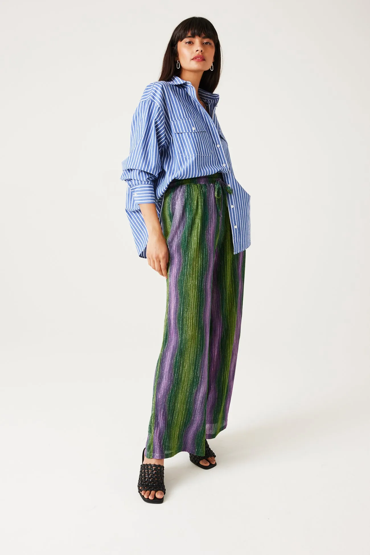 Pantalon pailleté rayé - Rayures multicolores