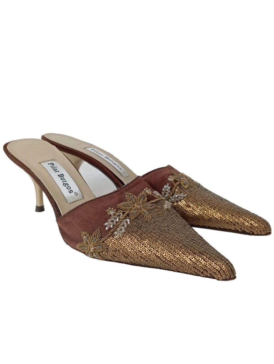 Pilar Burgos Mule à talon brun-bronze style mouillé