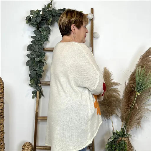 Pull Loose Été Marguerites Beige - Bleu Clair