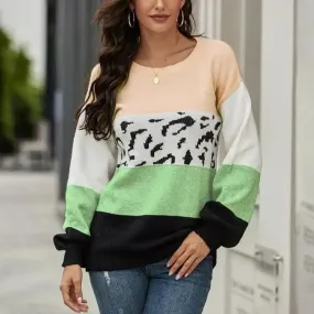 Pull Léopard à Rayures Vert