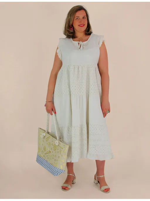 Robe broderie anglaise été CESIRA beige