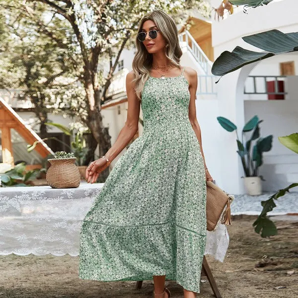 Robe Longue Fluide Fleurie Verte