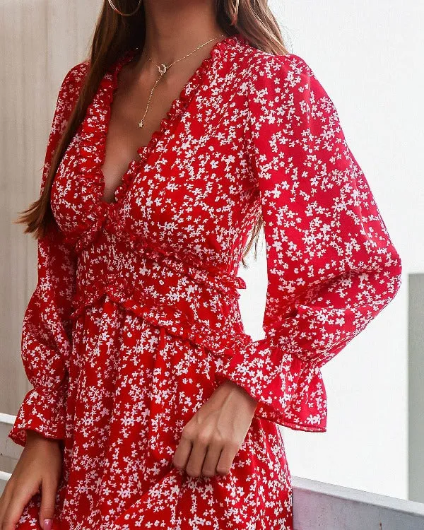 Robe Longue Rouge Fleurie