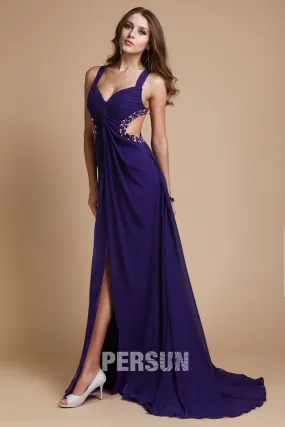Sexy robe soirée fendue avec bretelle croisée au dos - Robedesoireelongue.fr