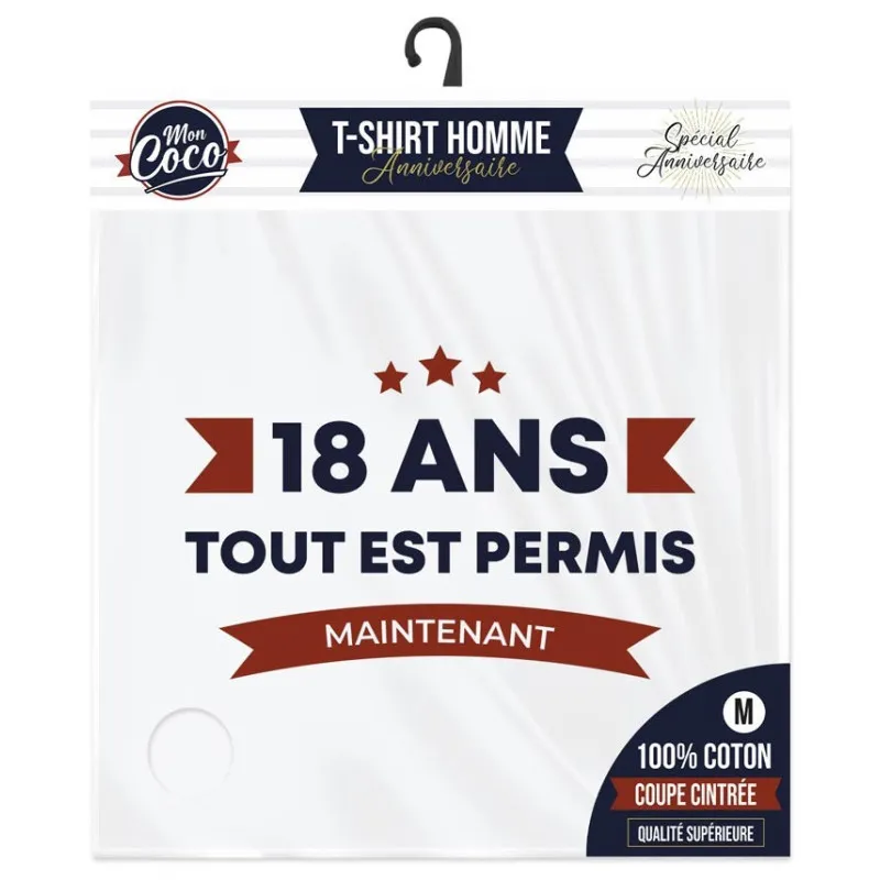 Tee-shirt 18 ans Anniversaire Homme Blanc