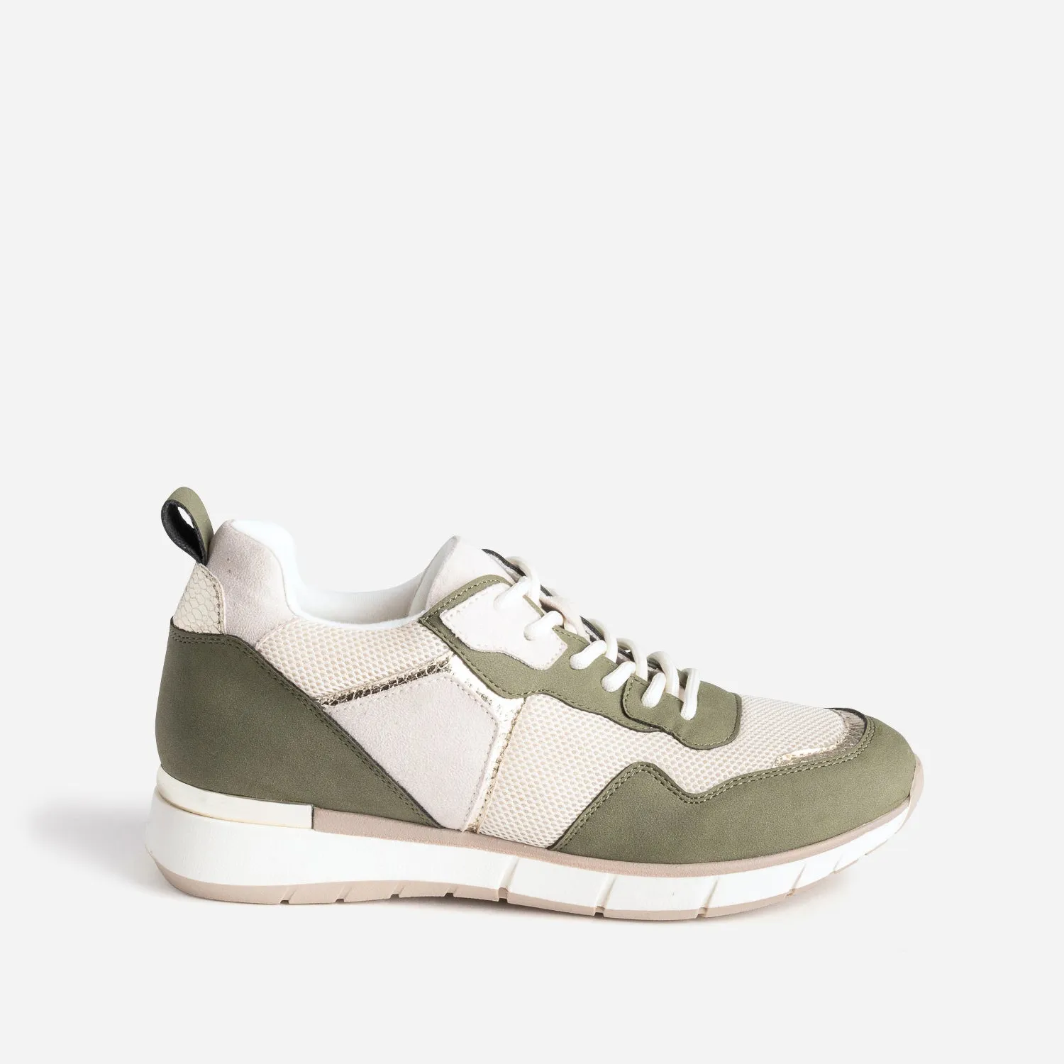 Tennis beige et kaki détails dorés semelle amovible - Baskets / Tennis Femme | ERAM