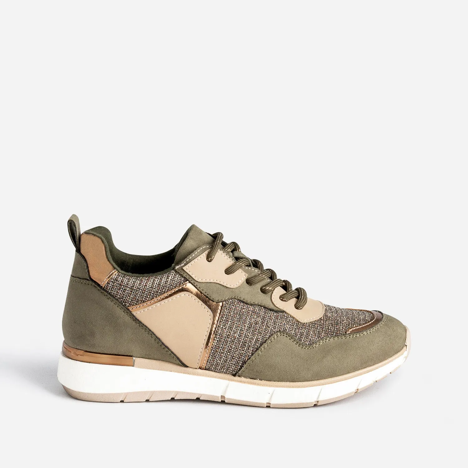 Tennis TEXTO kaki et beige mix matière - Baskets / Tennis Femme | ERAM