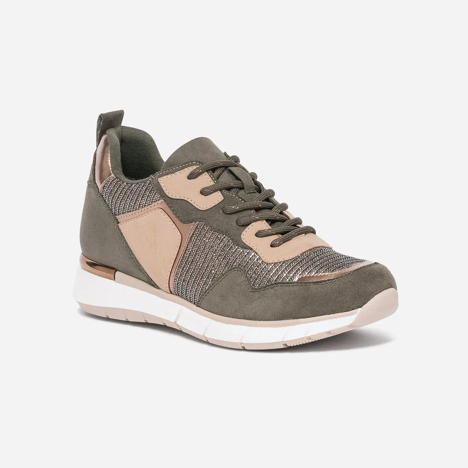 Tennis TEXTO kaki et beige mix matière - Baskets / Tennis Femme | ERAM
