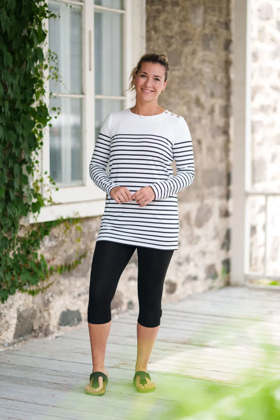 Tunique chandail | Rayures nautiques | Blanc et noir