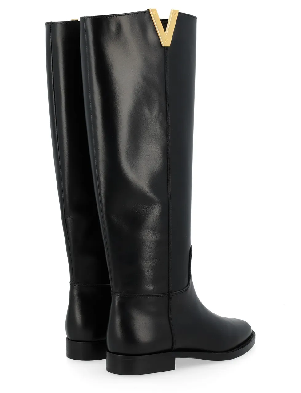 Via Roma 15 Botte cavalière en cuir de luxe noir avec V doré